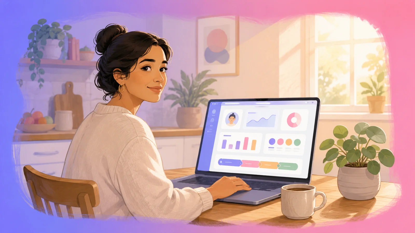 A focused parent reviewing child progress on a laptop at home